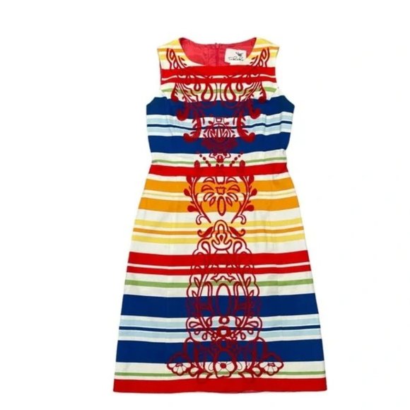 Anthropologie Tabitha Striped Embroidered Sheath dress Size 2 - Picture 4 of 7